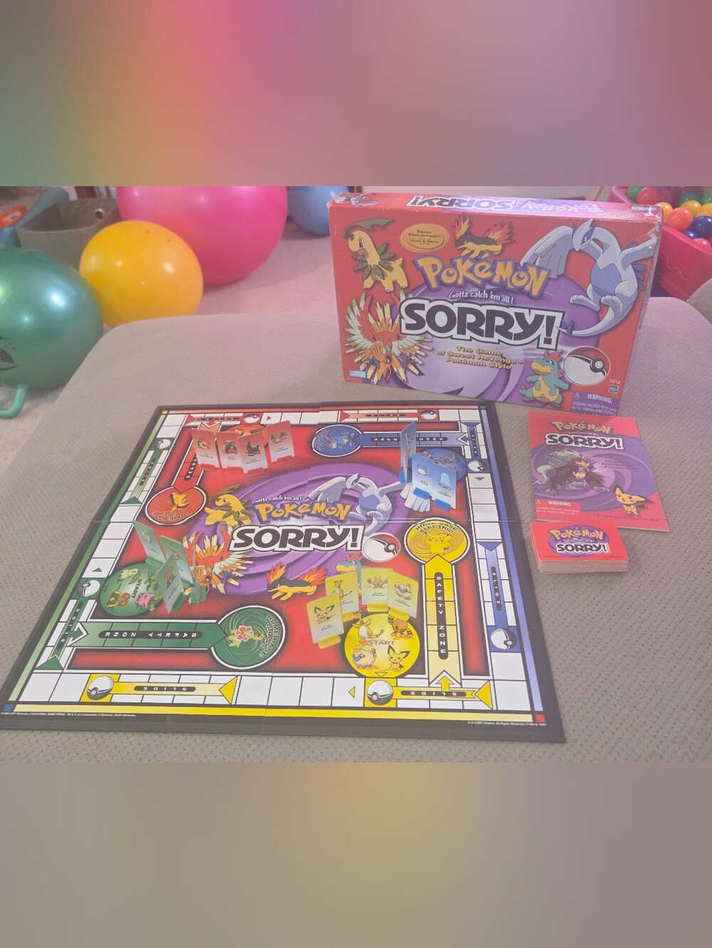 Vintage 2001 Pokemon Sorry 2001 Board Game 100% Complete Gold & Silver Edition
